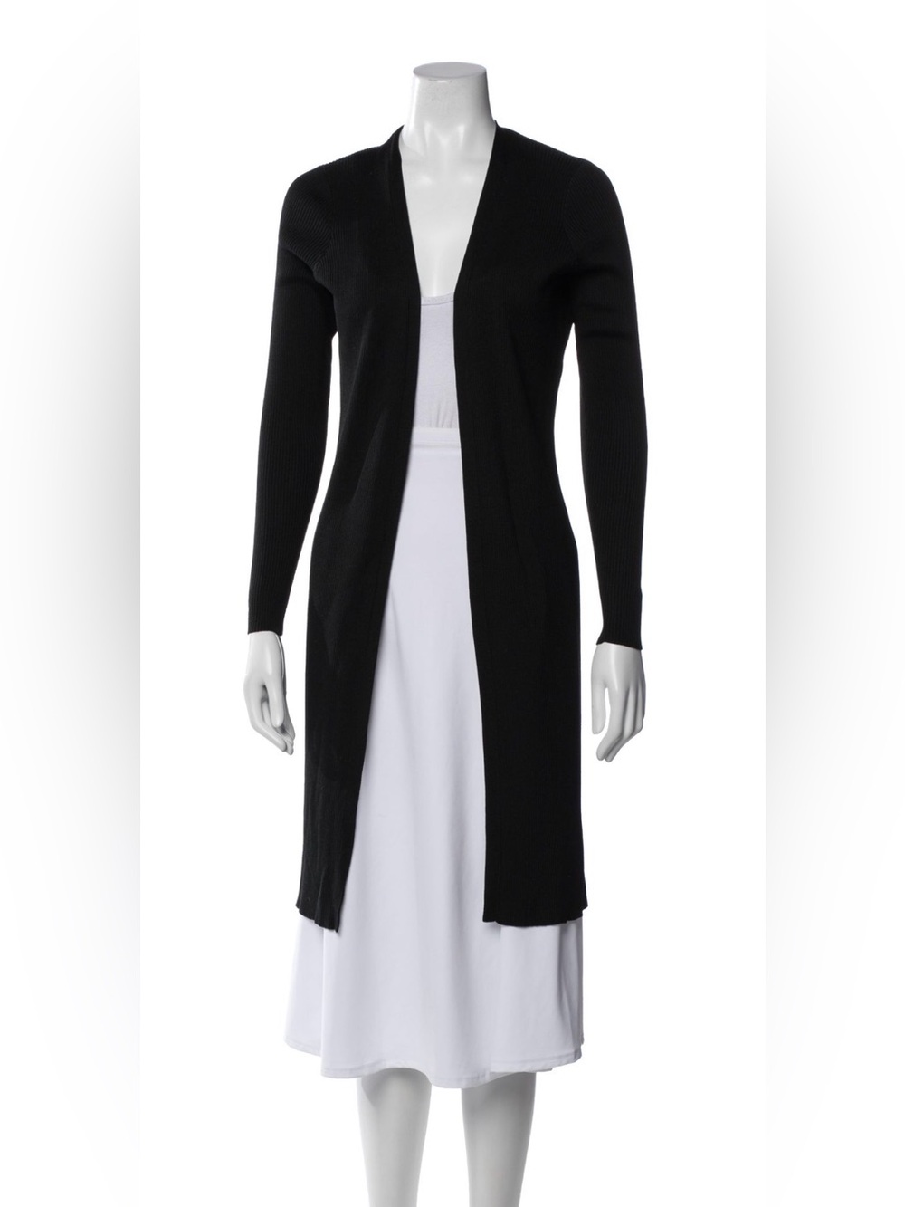 Ralph Lauren Black Label Ribbed Silk Long Cardigan Duster Black Size Medium